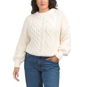 FREE PEOPLE Cream Dream Cable Crew Neck Sweater
